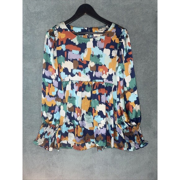 Entro Womens Balloon Sleeve Top Blouse Large Boho Artsy Festival Peasant Retro - Picture 1 of 12